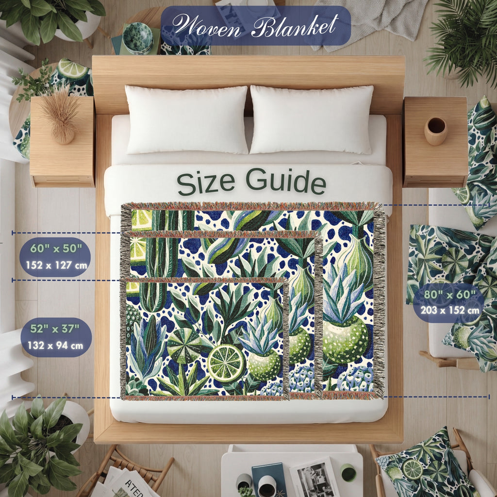 Lime Woven Blanket – Blue Green Botanical Citrus Throw