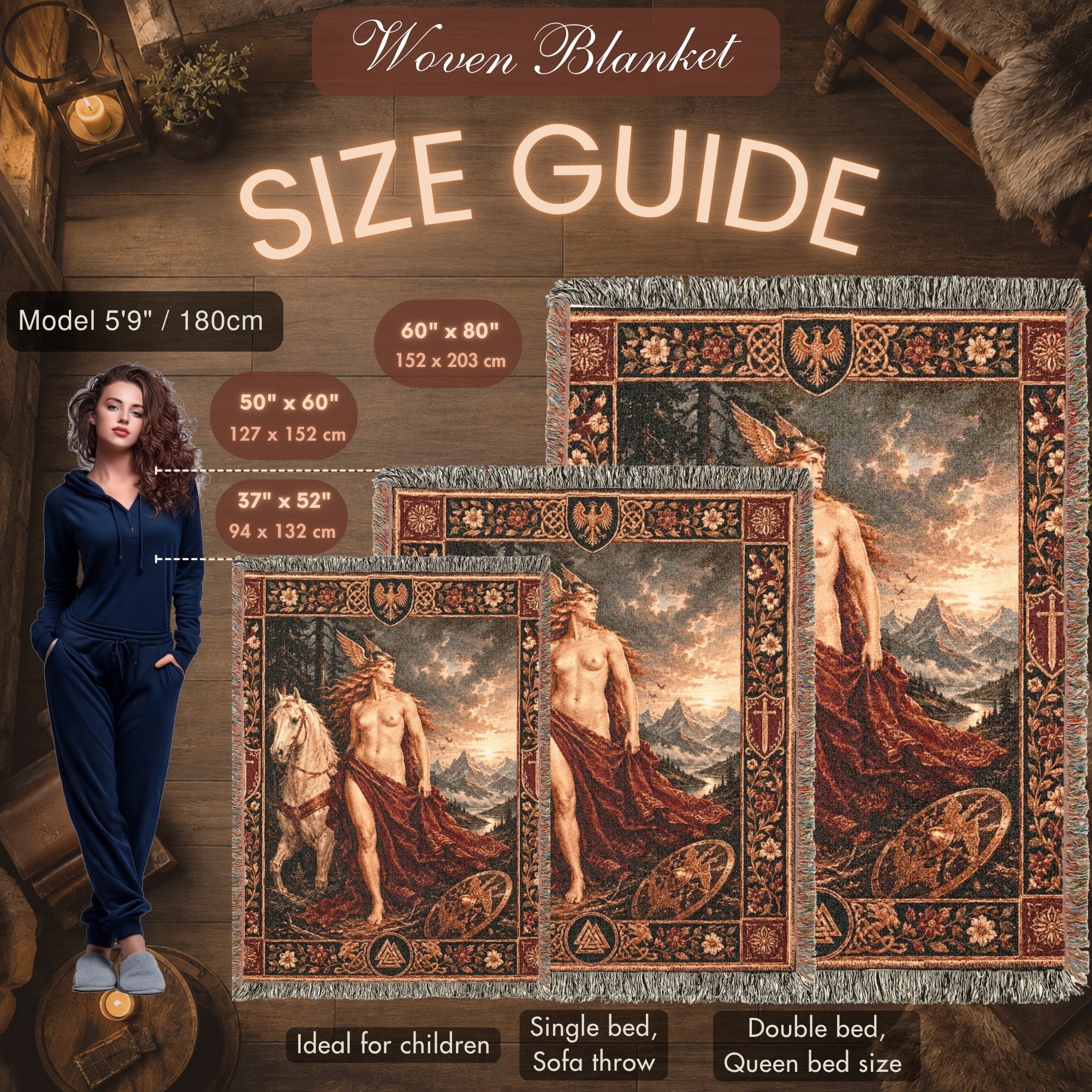 Norse God and White Horse Woven Blanket – Viking Mythology Tapestry Throw