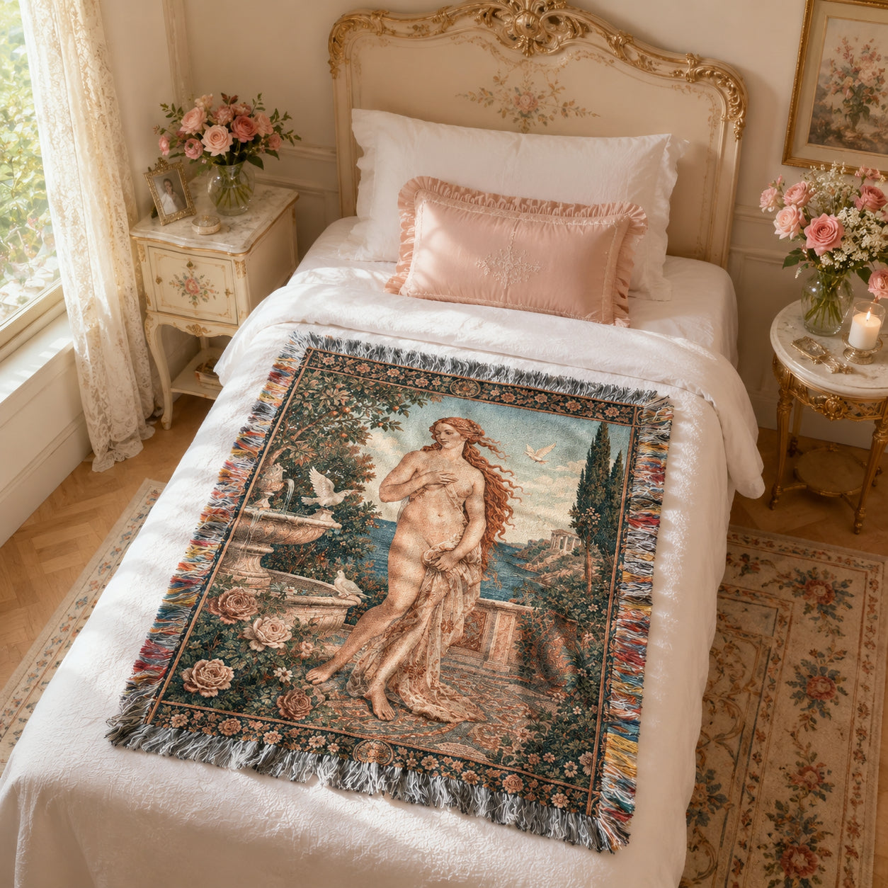 Classical Nude Art Woven Blanket – Romantic Garden Tapestry Throw
