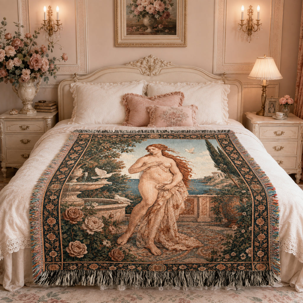 Classical Nude Art Woven Blanket – Romantic Garden Tapestry Throw