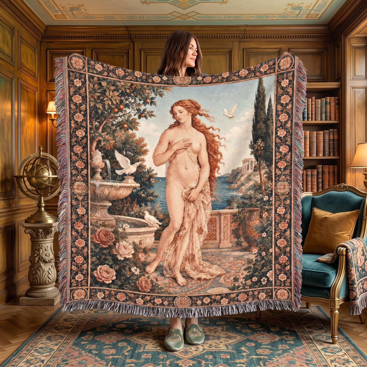 Classical Nude Art Woven Blanket – Romantic Garden Tapestry Throw