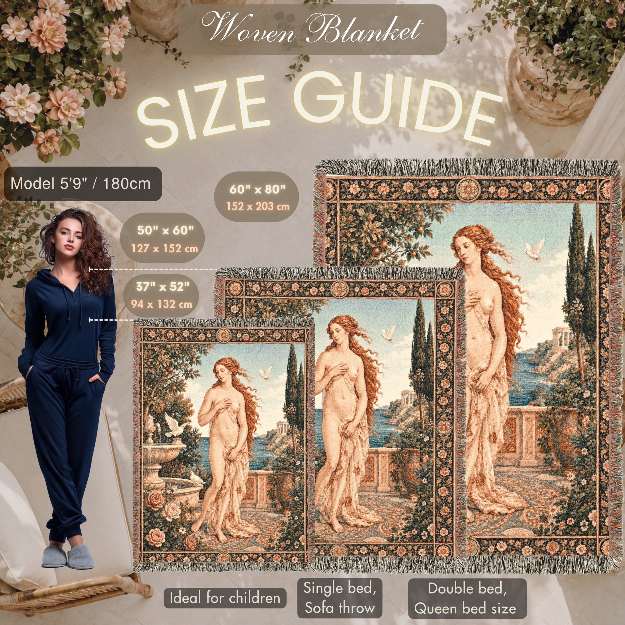 Classical Nude Art Woven Blanket – Romantic Garden Tapestry Throw