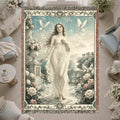 Classical Woman with Doves Woven Blanket – Moonlit Floral Tapestry Throw