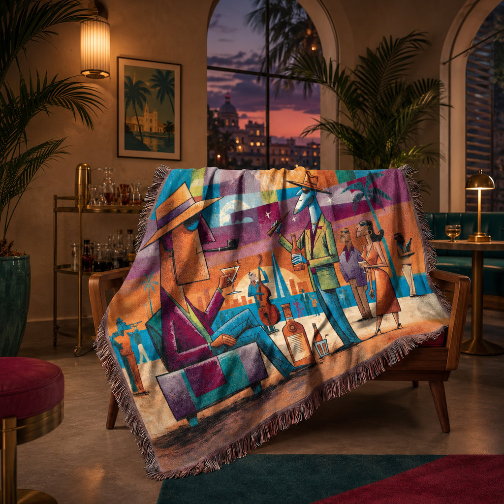 Colorful Abstract Jazz Club Woven Blanket