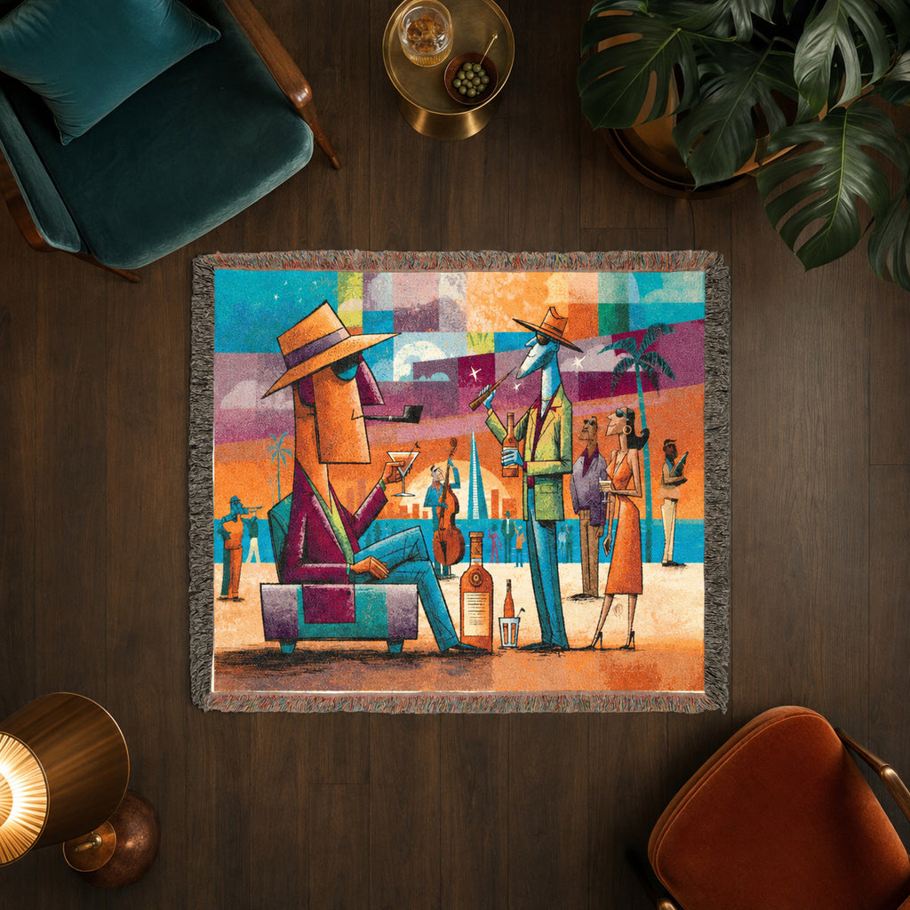 Colorful Abstract Jazz Club Woven Blanket