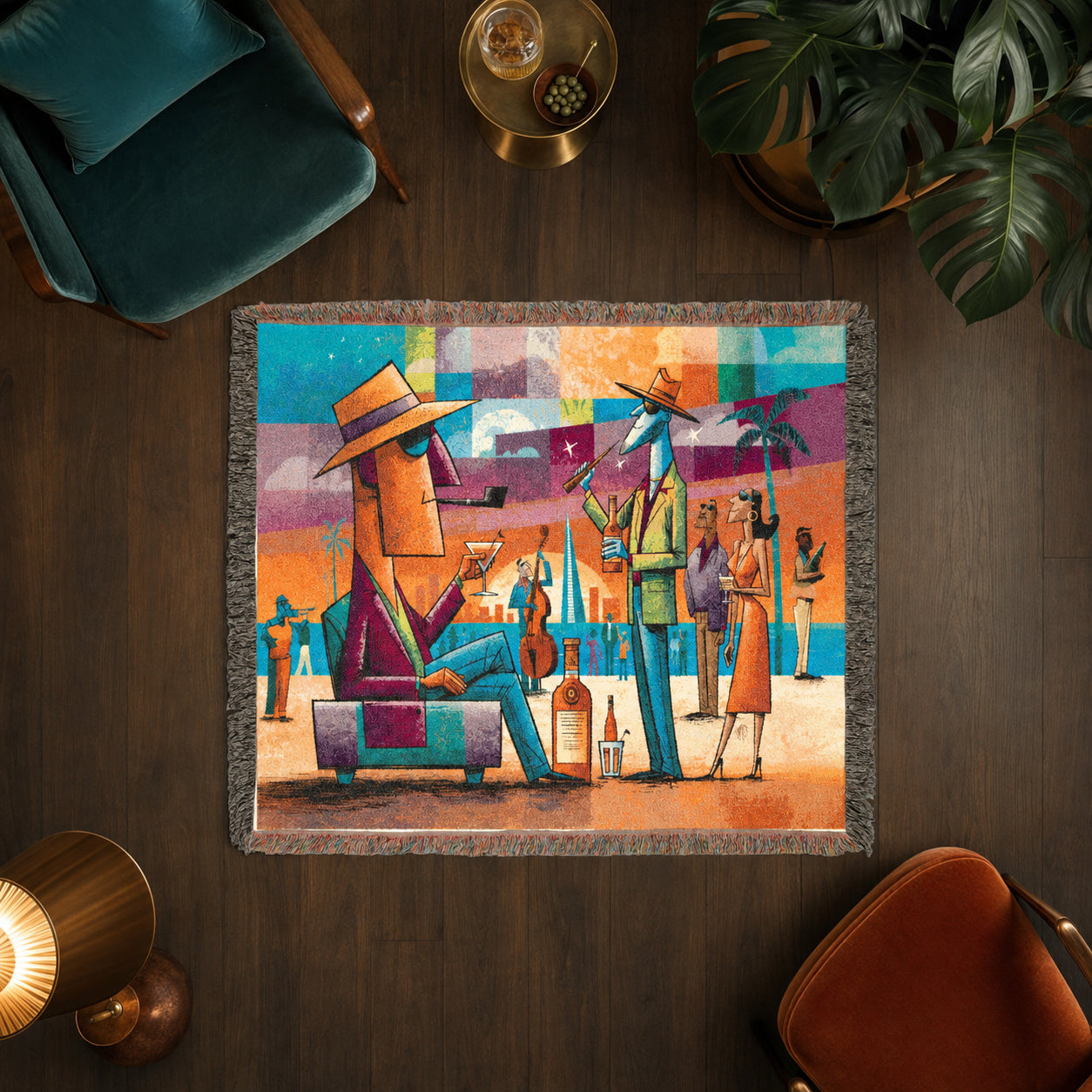 Colorful Abstract Jazz Club Woven Blanket