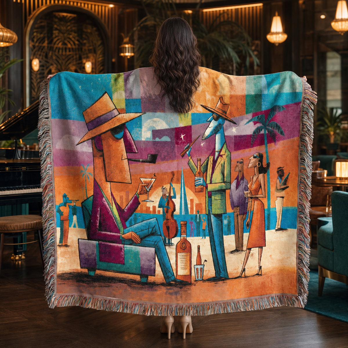 Colorful Abstract Jazz Club Woven Blanket