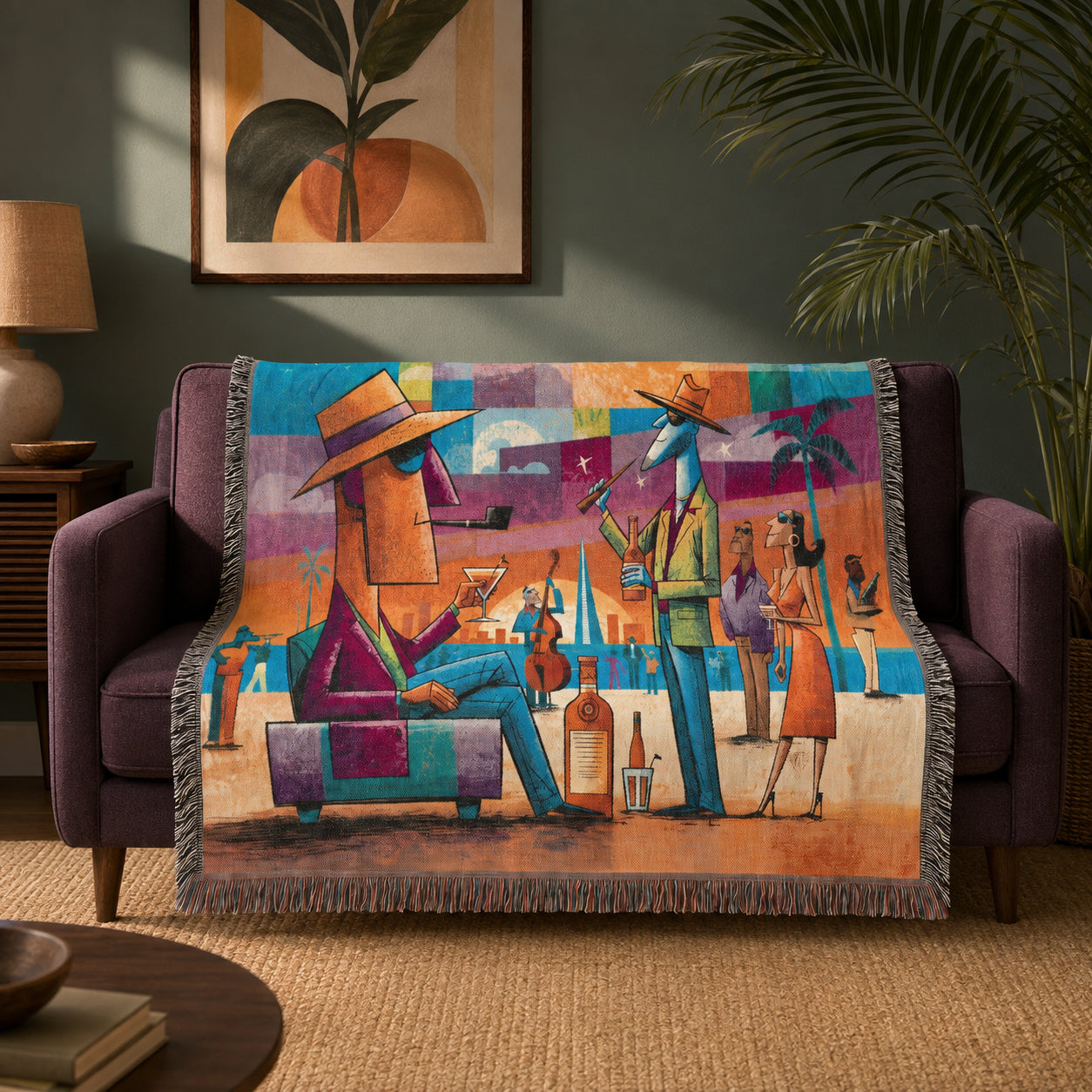 Colorful Abstract Jazz Club Woven Blanket