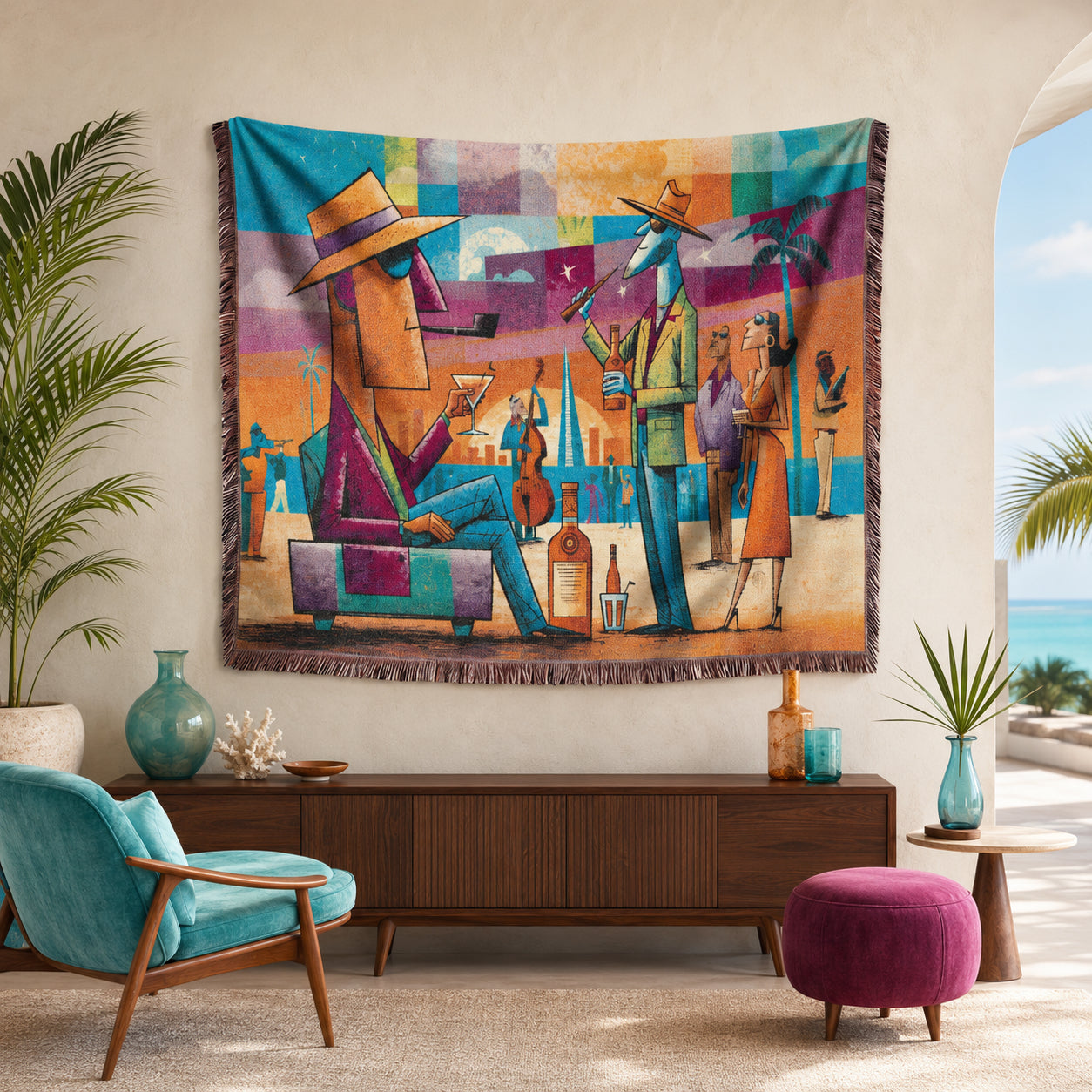 Colorful Abstract Jazz Club Woven Blanket
