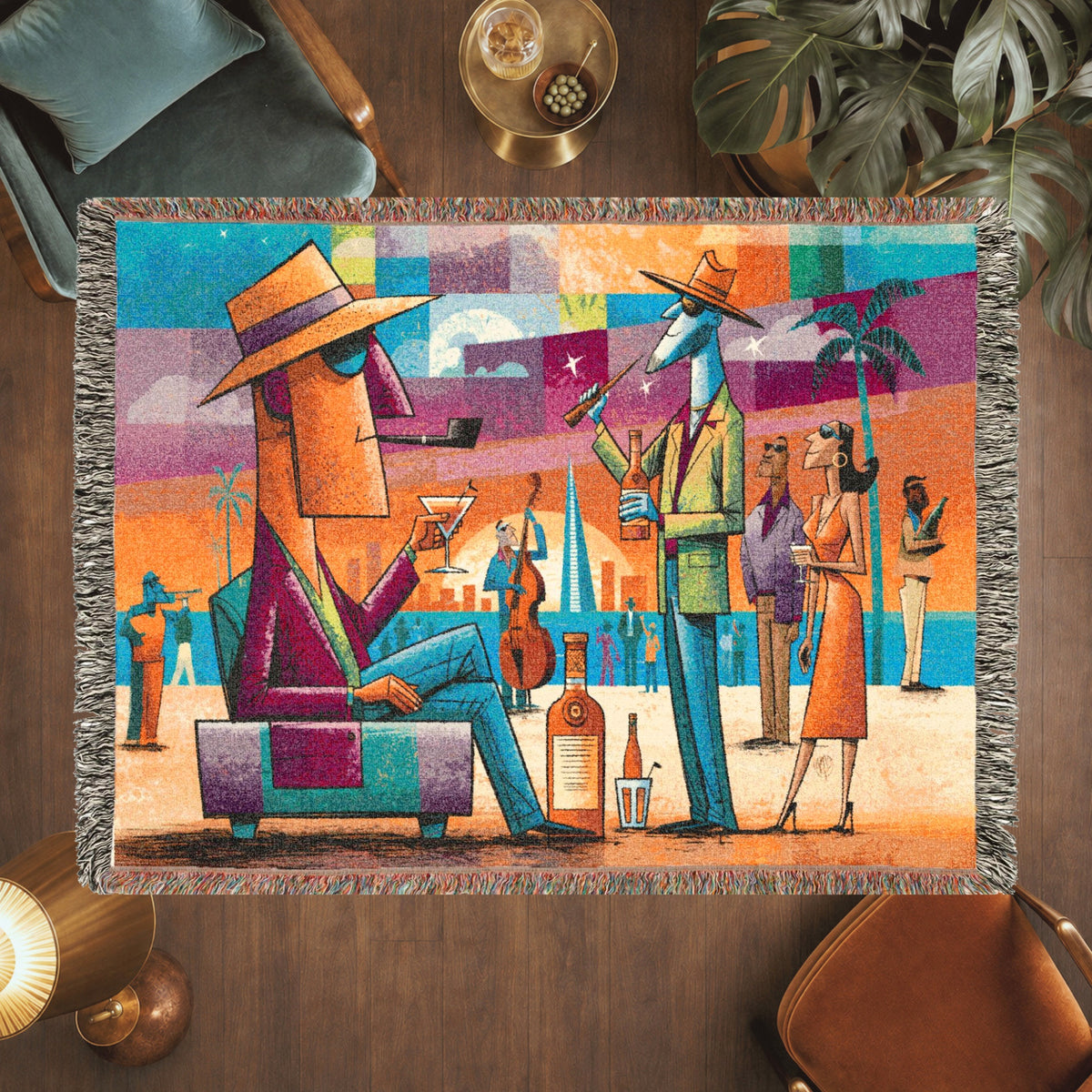 Colorful Abstract Jazz Club Woven Blanket