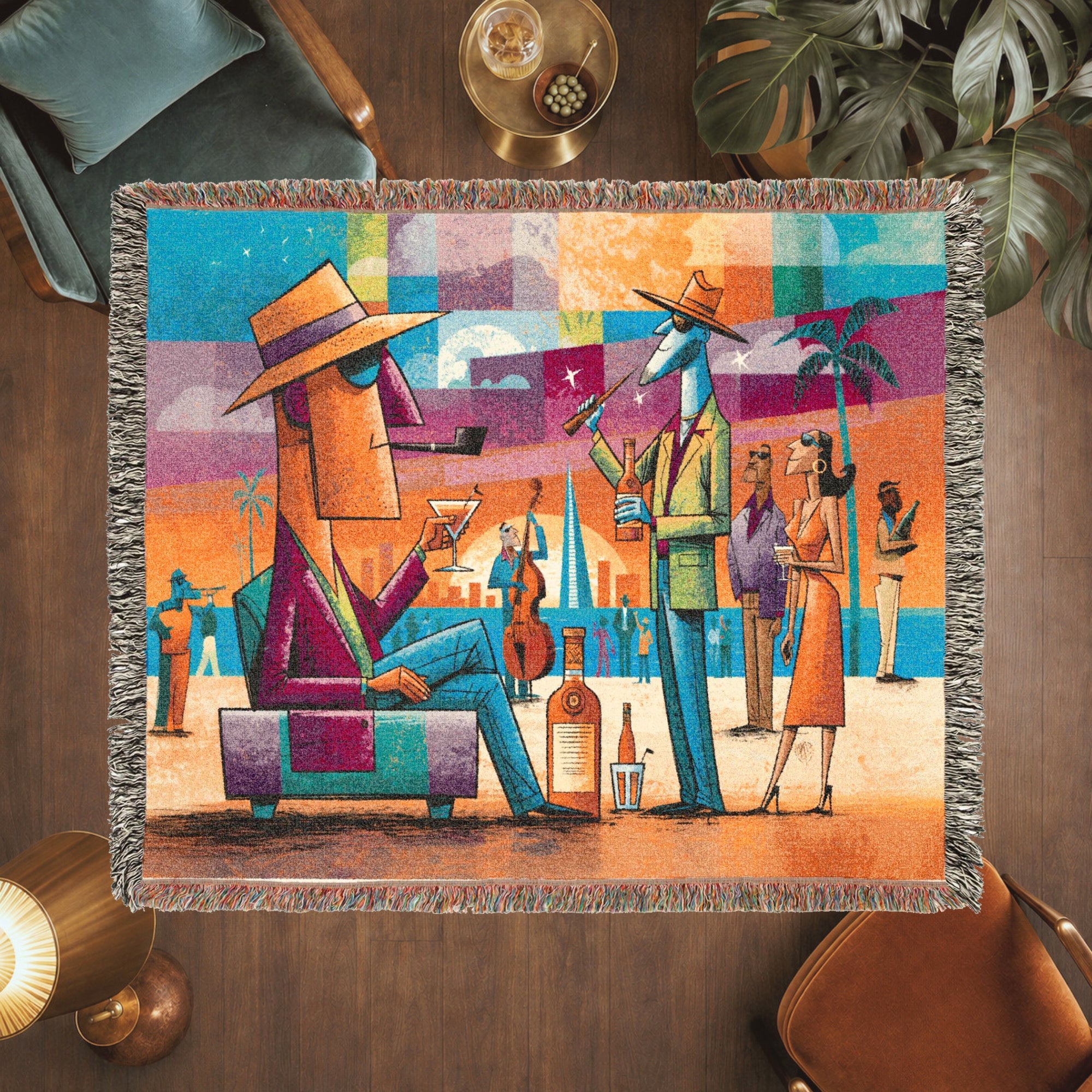 Colorful Abstract Jazz Club Woven Blanket
