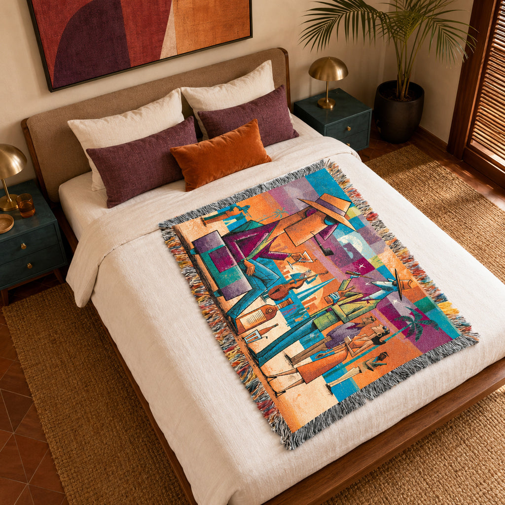 Colorful Abstract Jazz Club Woven Blanket