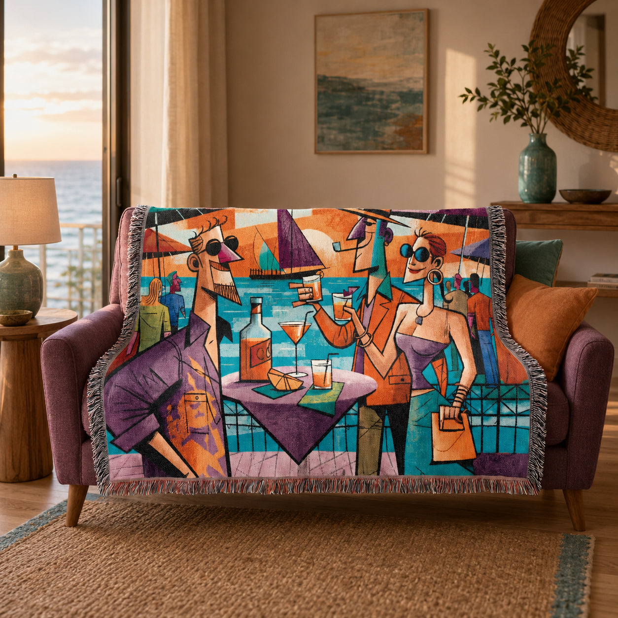 Abstract Seaside Cocktail Party Woven Blanket