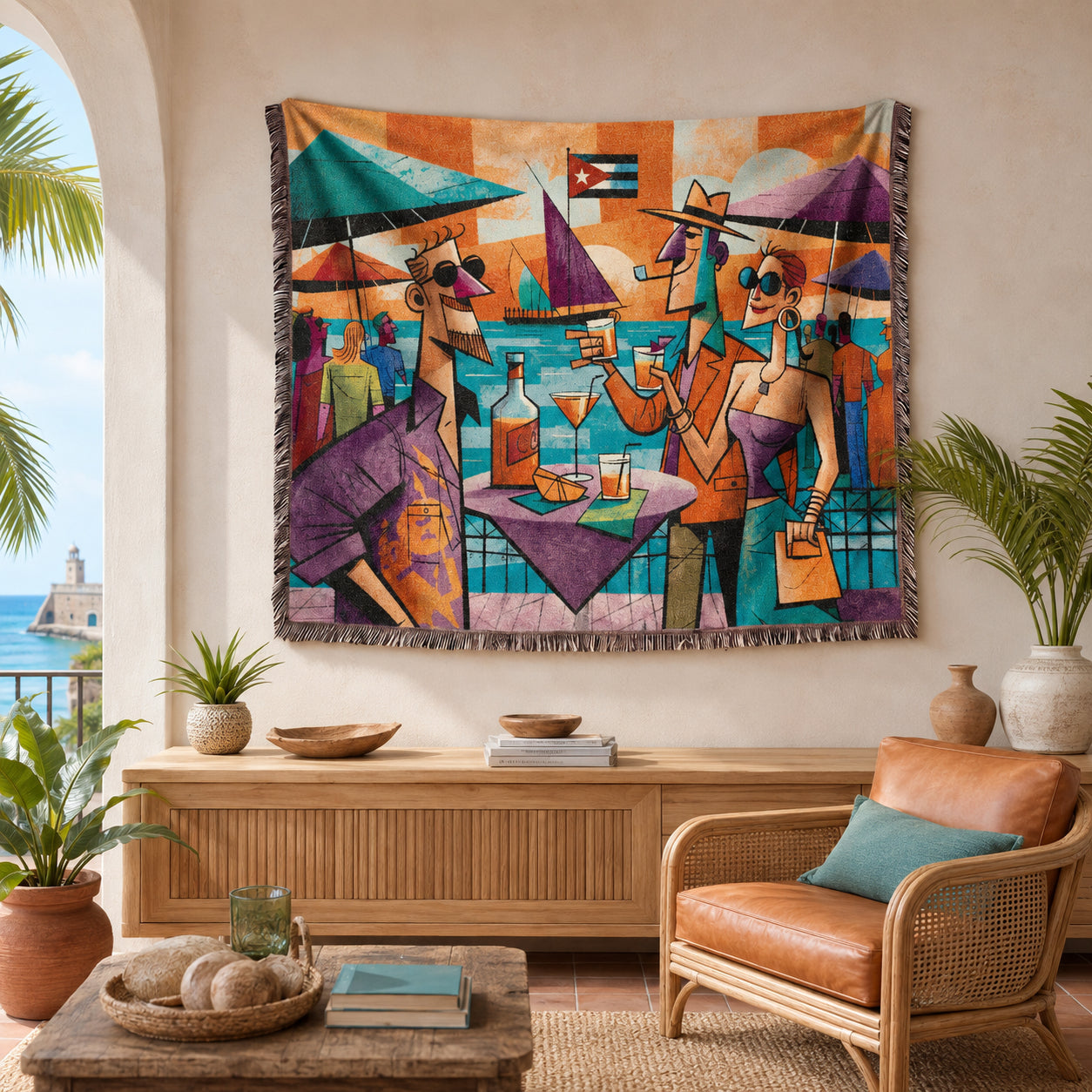 Abstract Seaside Cocktail Party Woven Blanket