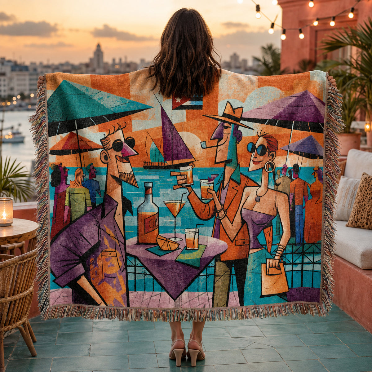 Abstract Seaside Cocktail Party Woven Blanket