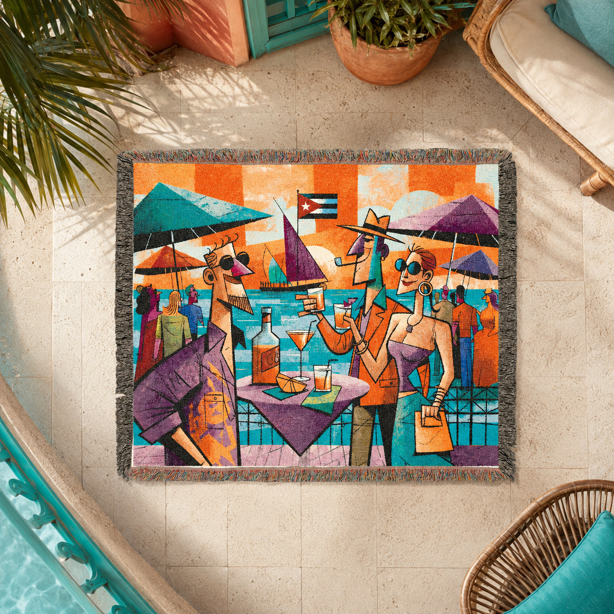 Abstract Seaside Cocktail Party Woven Blanket