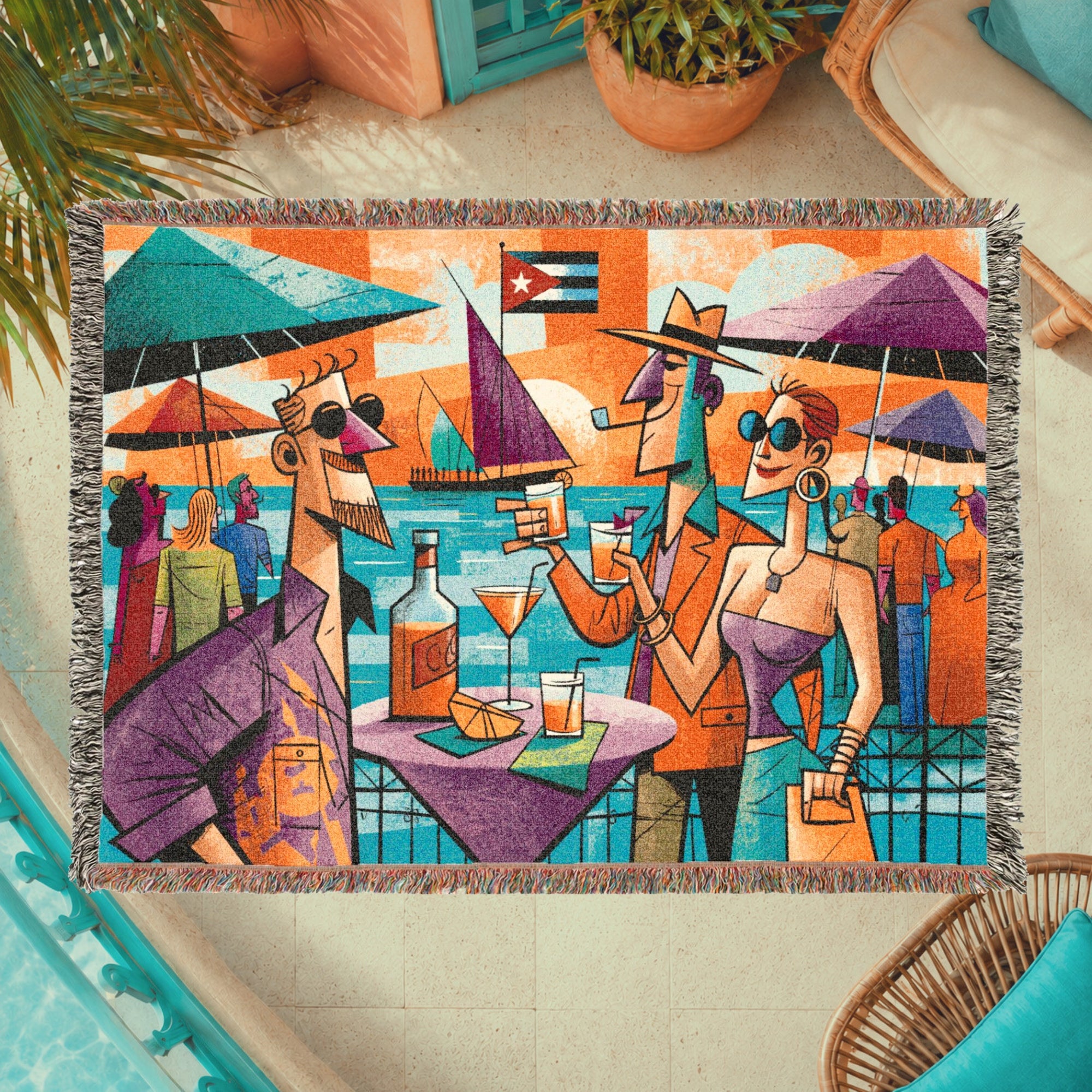 Abstract Seaside Cocktail Party Woven Blanket