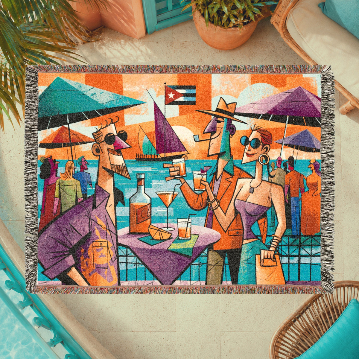 Abstract Seaside Cocktail Party Woven Blanket