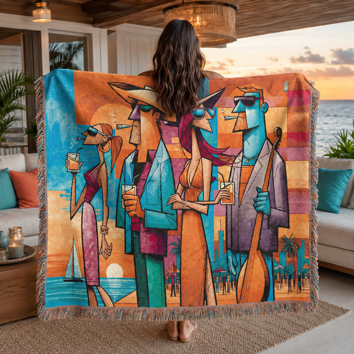 Abstract Beach Club Socialites Woven Blanket