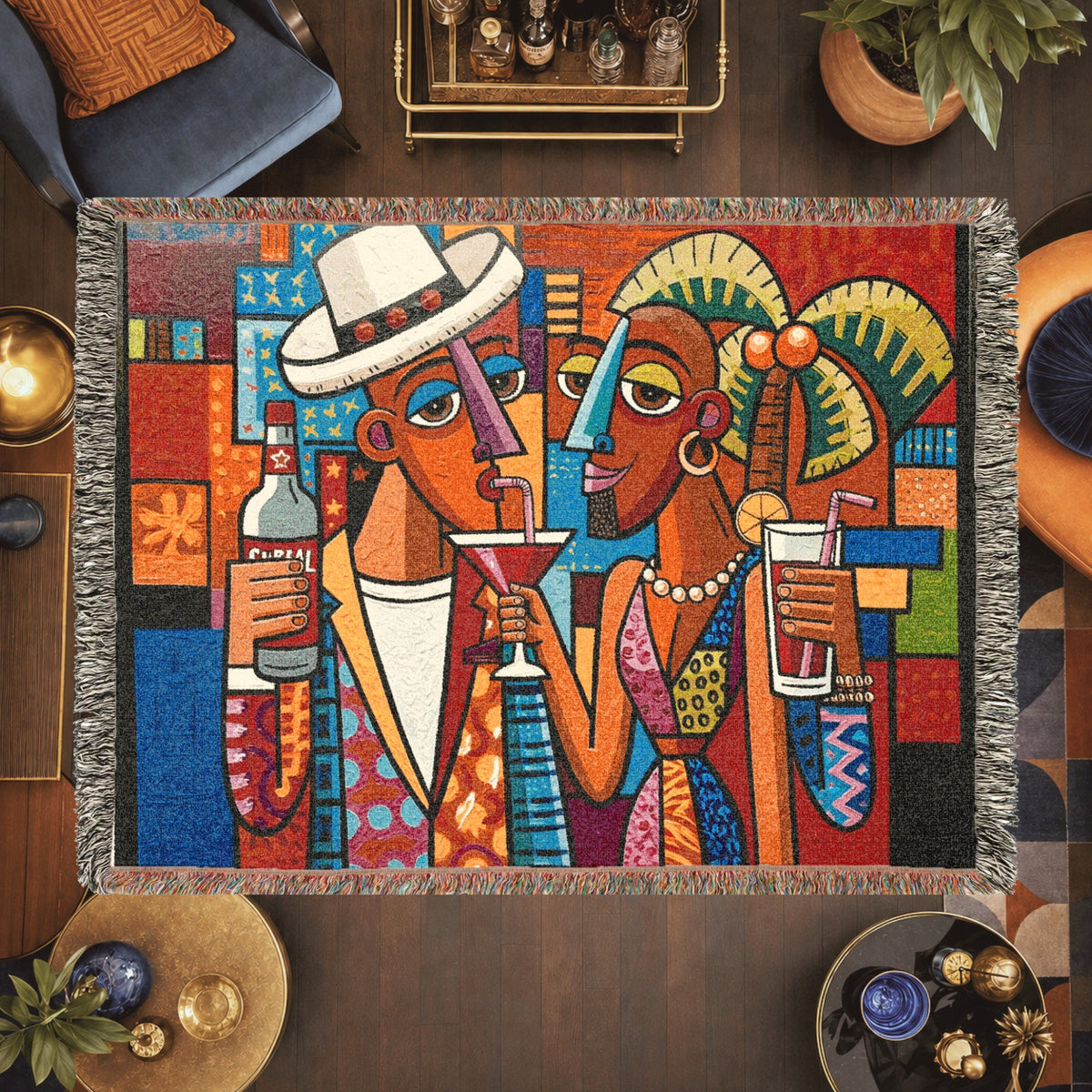 Abstract Cocktail Couple Woven Blanket