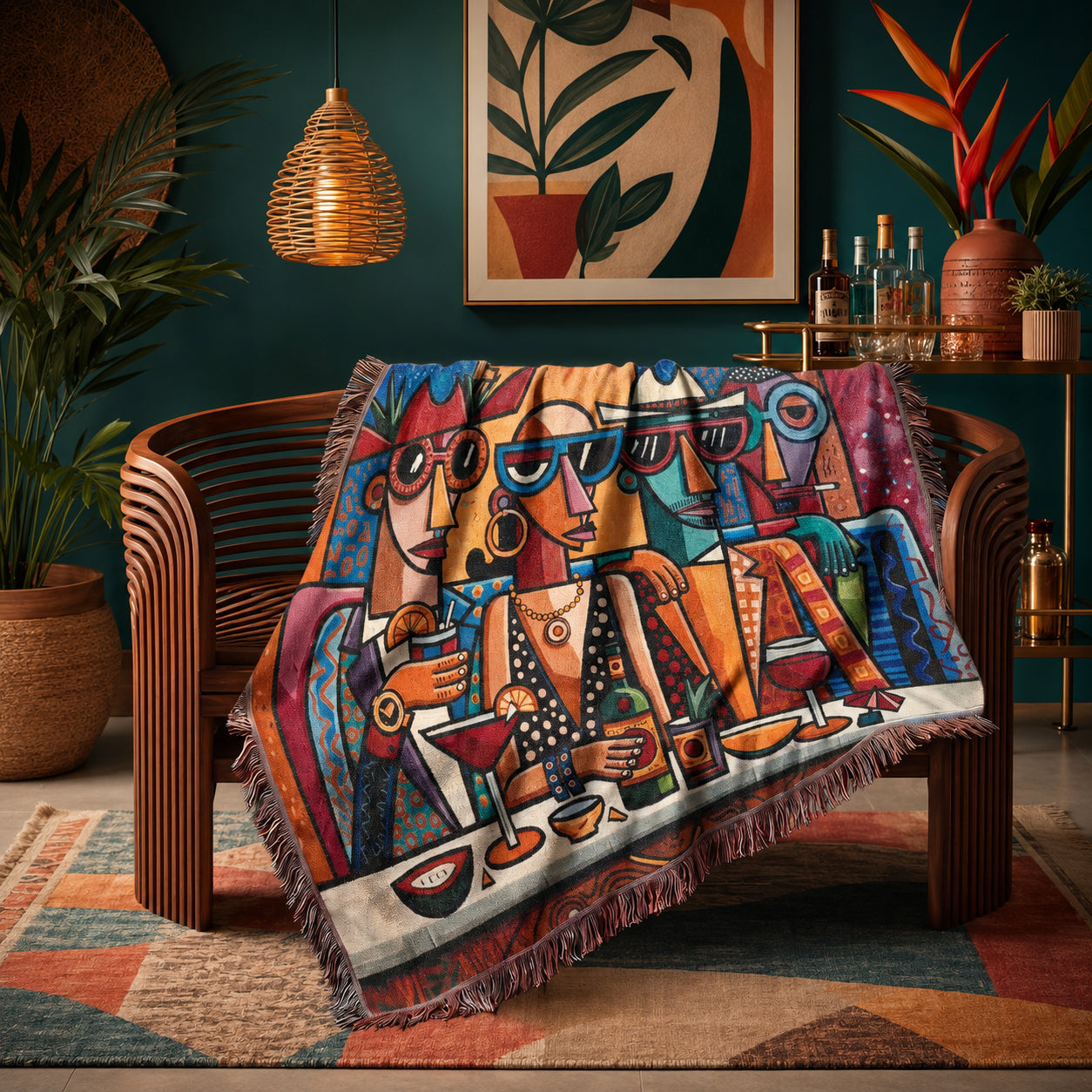 Abstract Cocktail Lounge Friends Woven Blanket