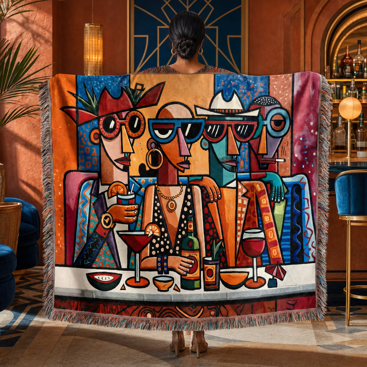 Abstract Cocktail Lounge Friends Woven Blanket