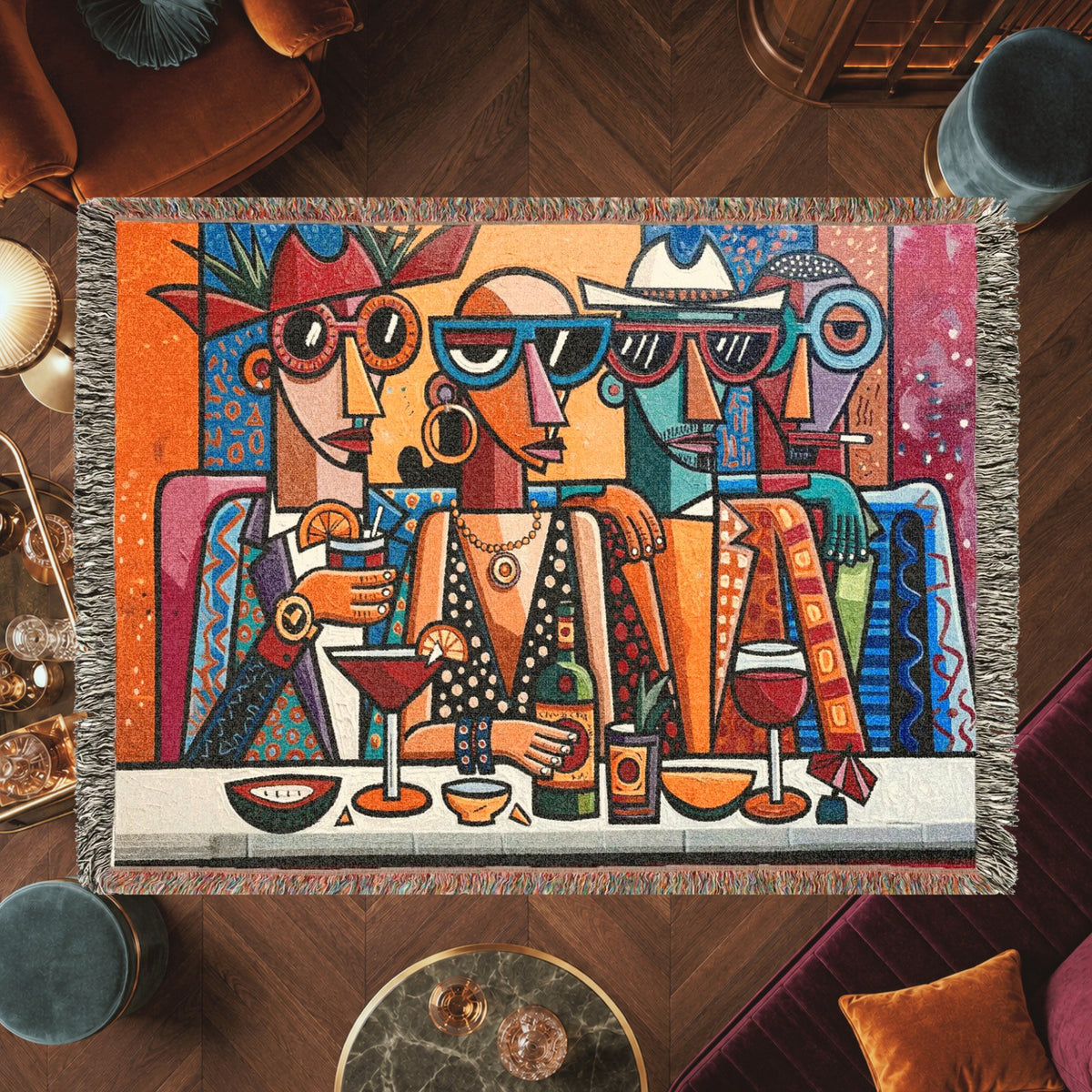 Abstract Cocktail Lounge Friends Woven Blanket