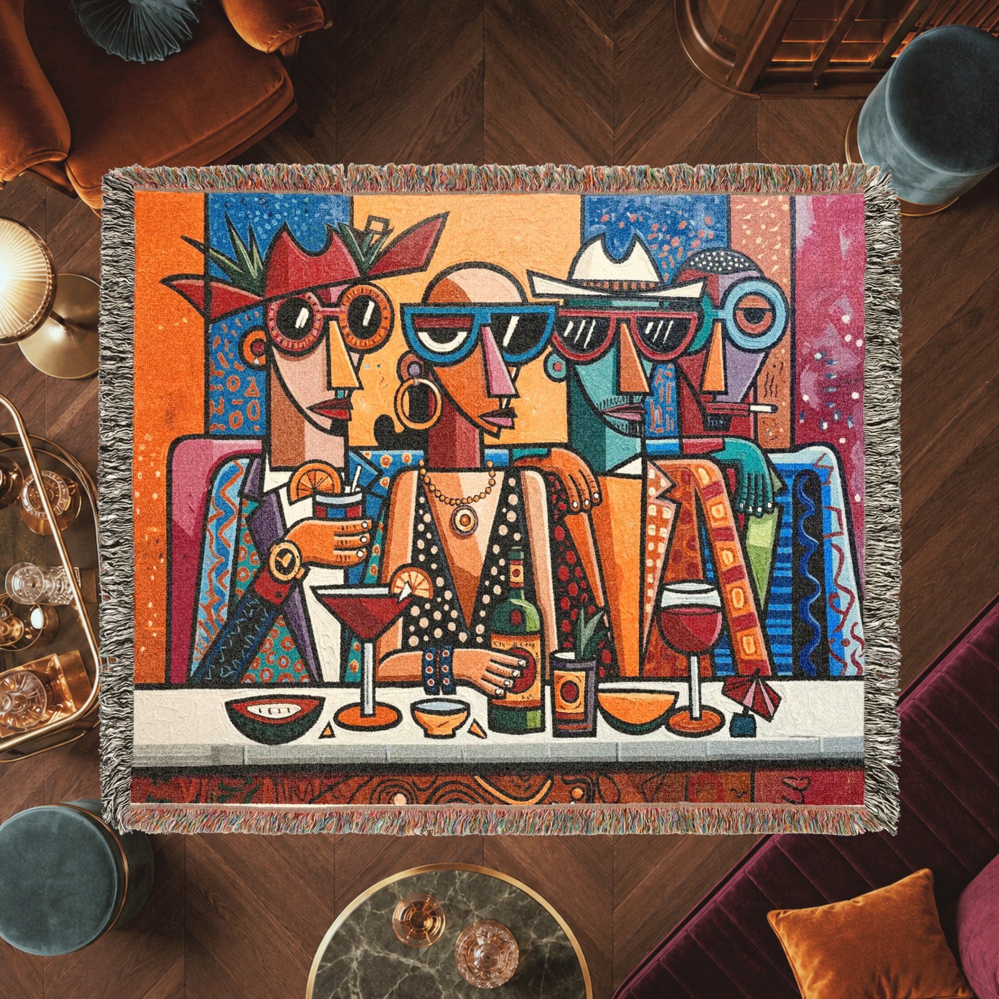Abstract Cocktail Lounge Friends Woven Blanket