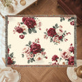 Vintage Red Rose Floral Woven Blanket
