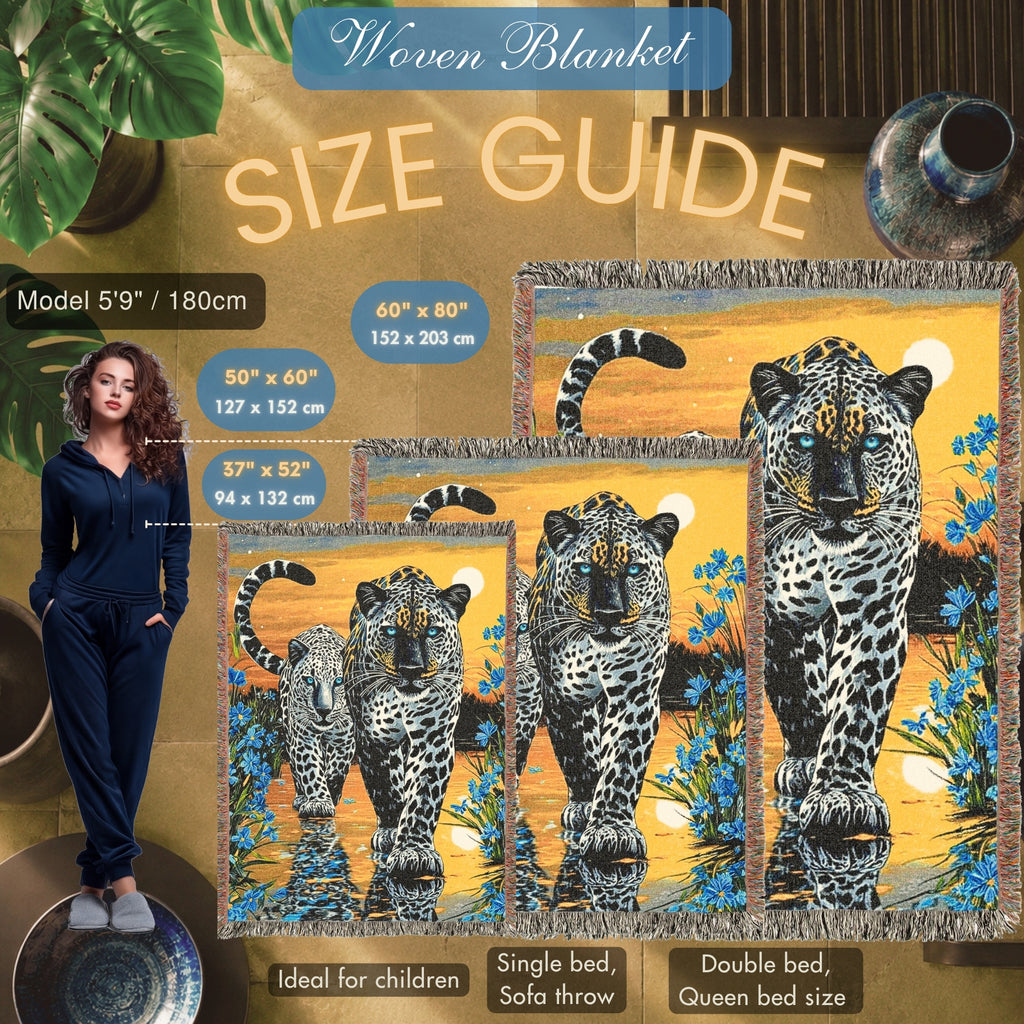 Two Jaguars Tropical Floral Woven Blanket