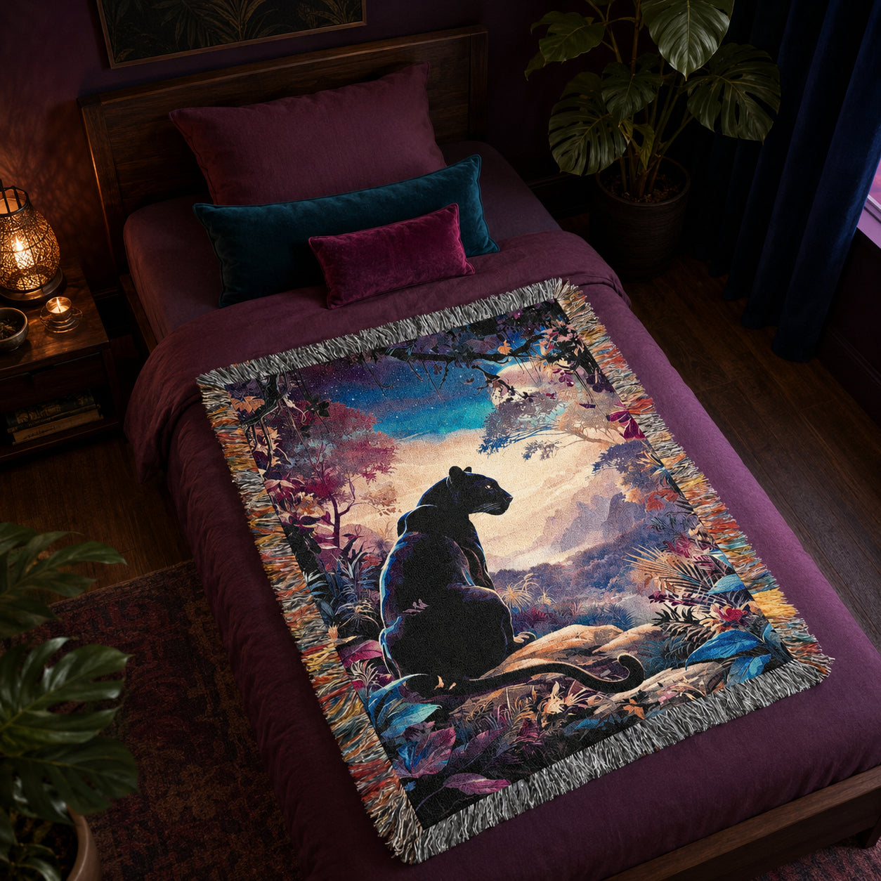 Black Panther Moonlit Jungle Woven Blanket