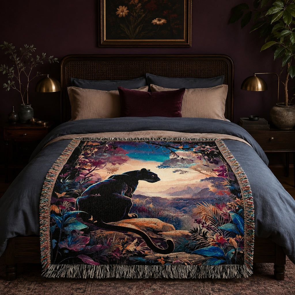 Black Panther Moonlit Jungle Woven Blanket
