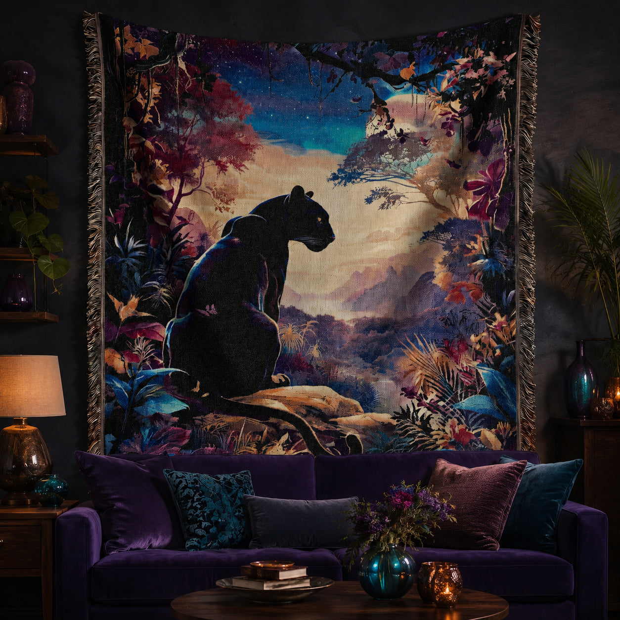 Black Panther Moonlit Jungle Woven Blanket