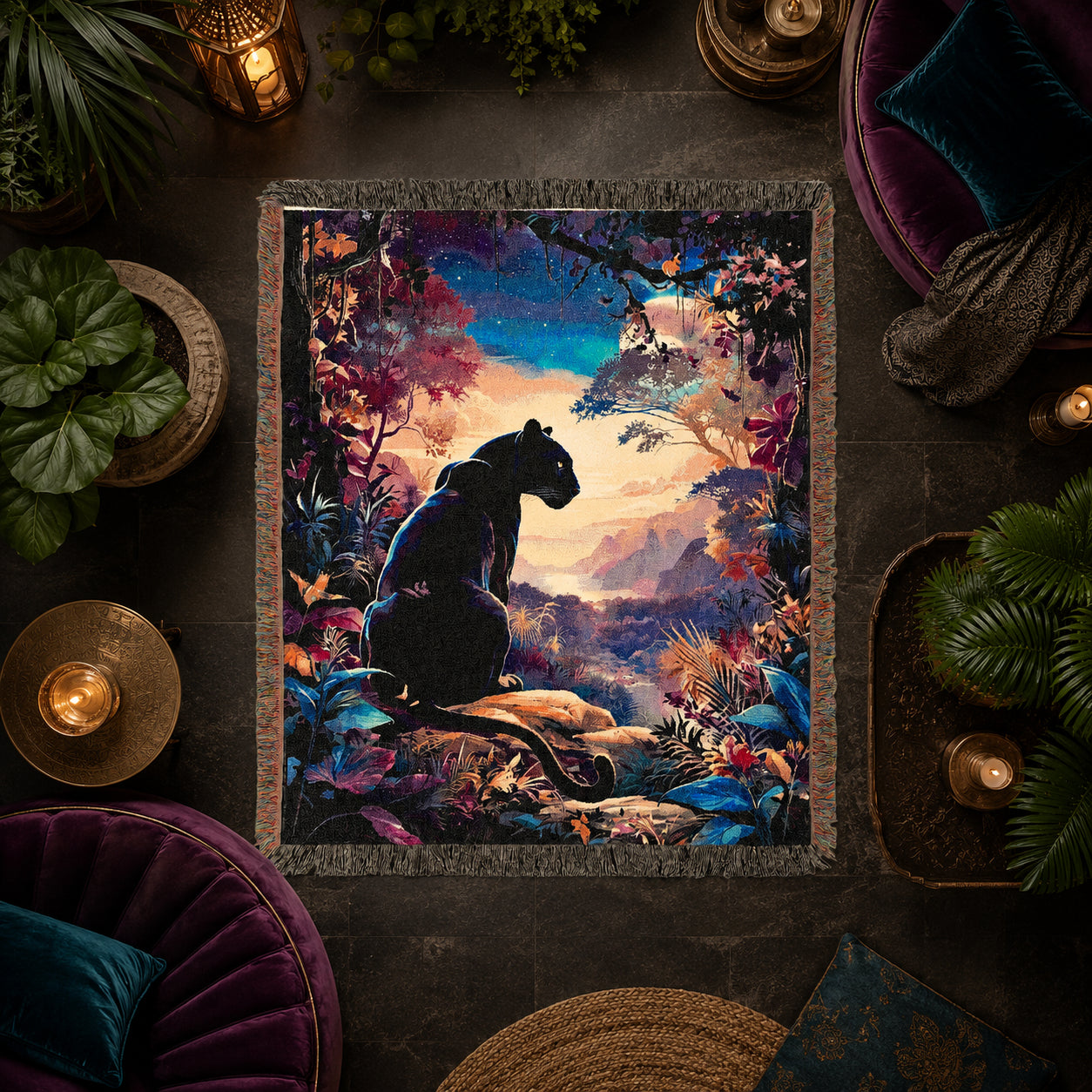 Black Panther Moonlit Jungle Woven Blanket