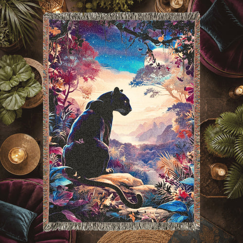 Black Panther Moonlit Jungle Woven Blanket