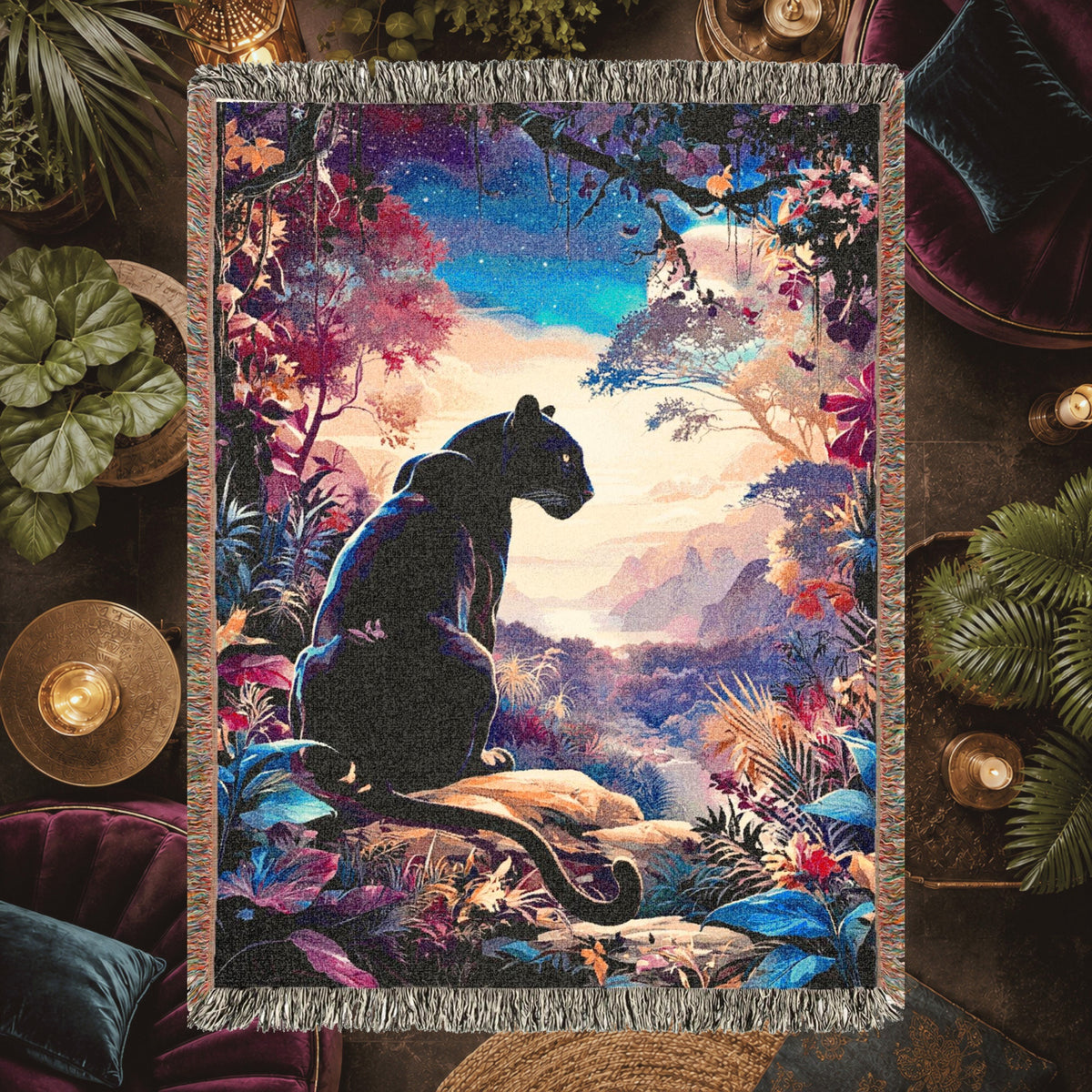 Black Panther Moonlit Jungle Woven Blanket