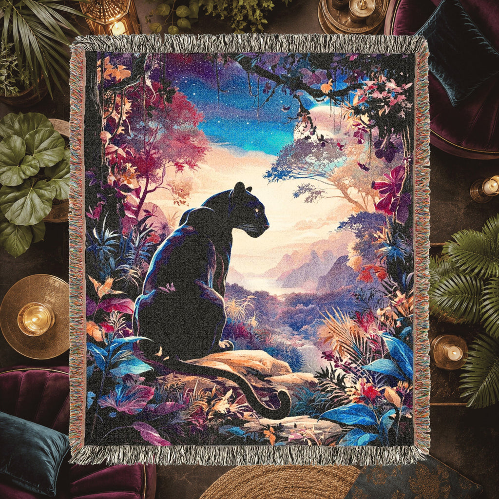 Black Panther Moonlit Jungle Woven Blanket
