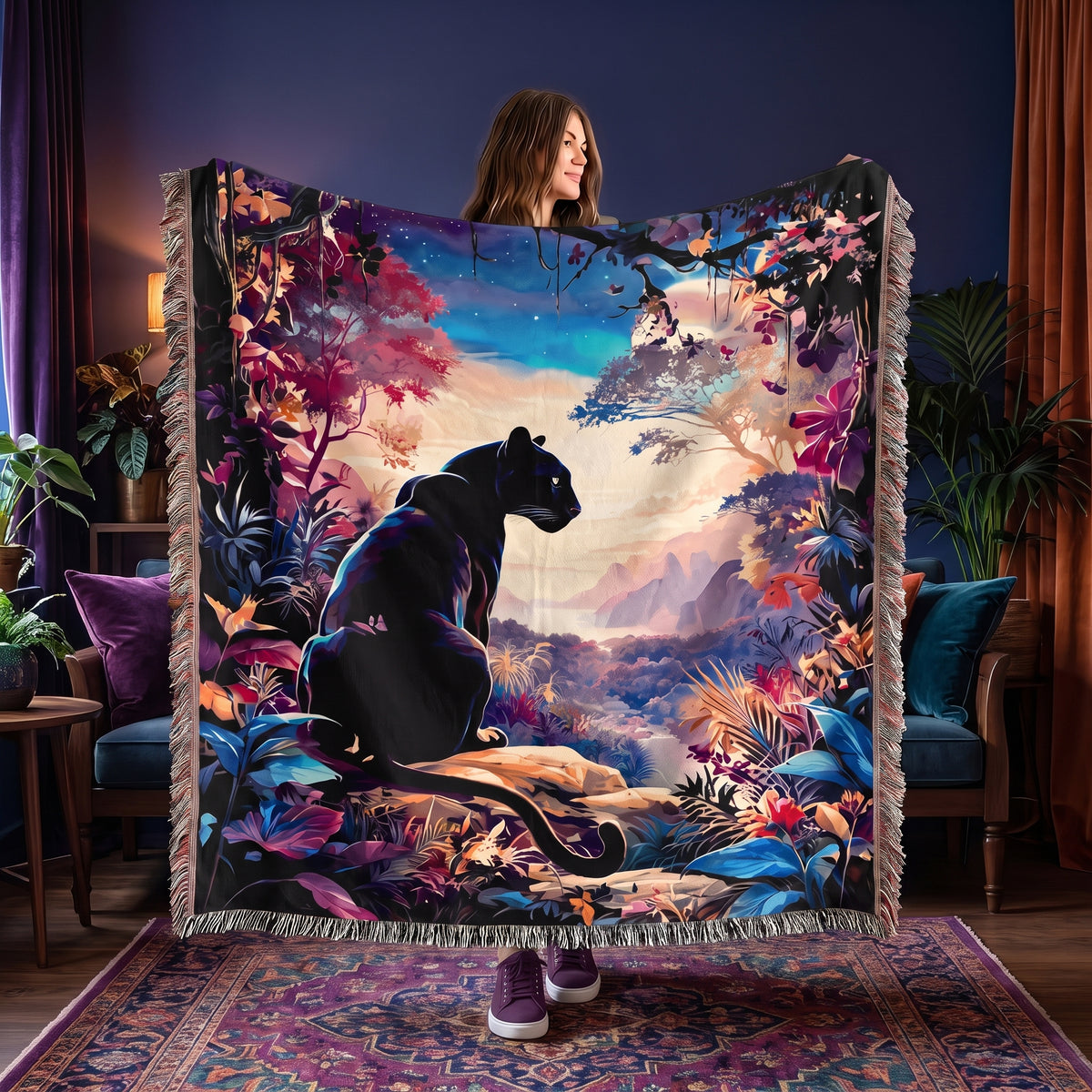 Black Panther Moonlit Jungle Woven Blanket