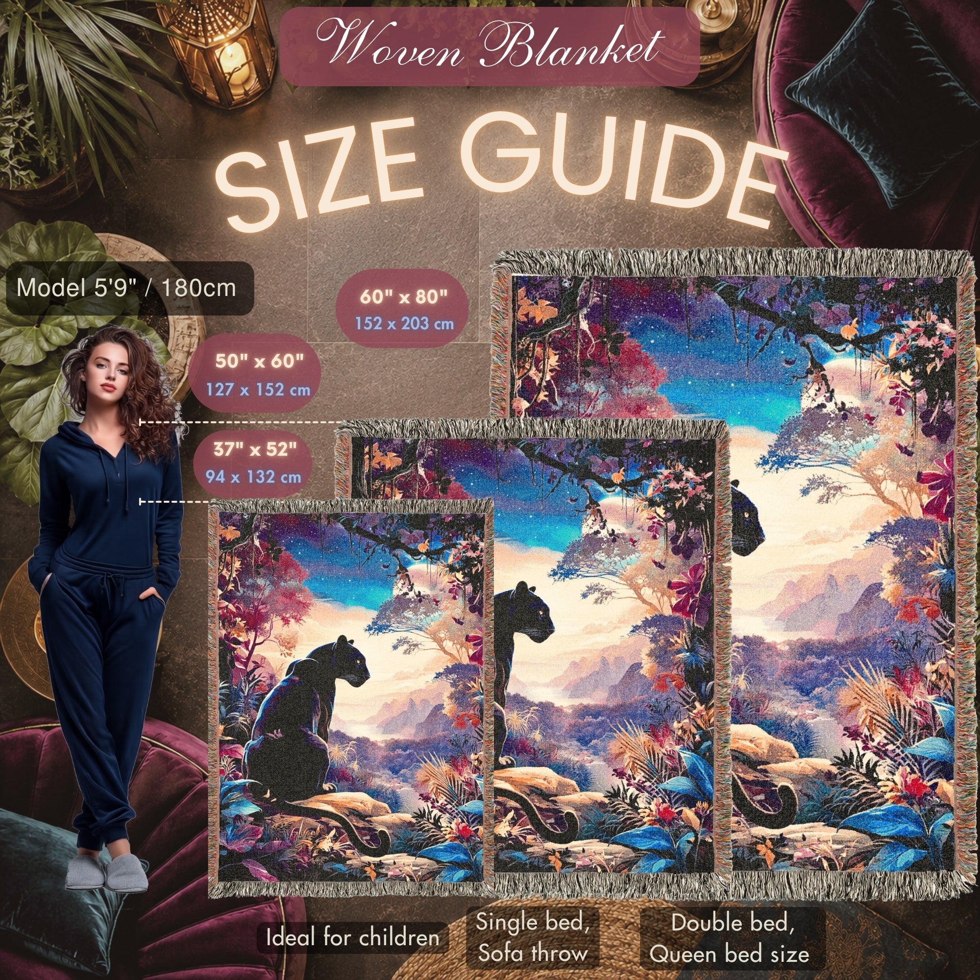 Black Panther Moonlit Jungle Woven Blanket