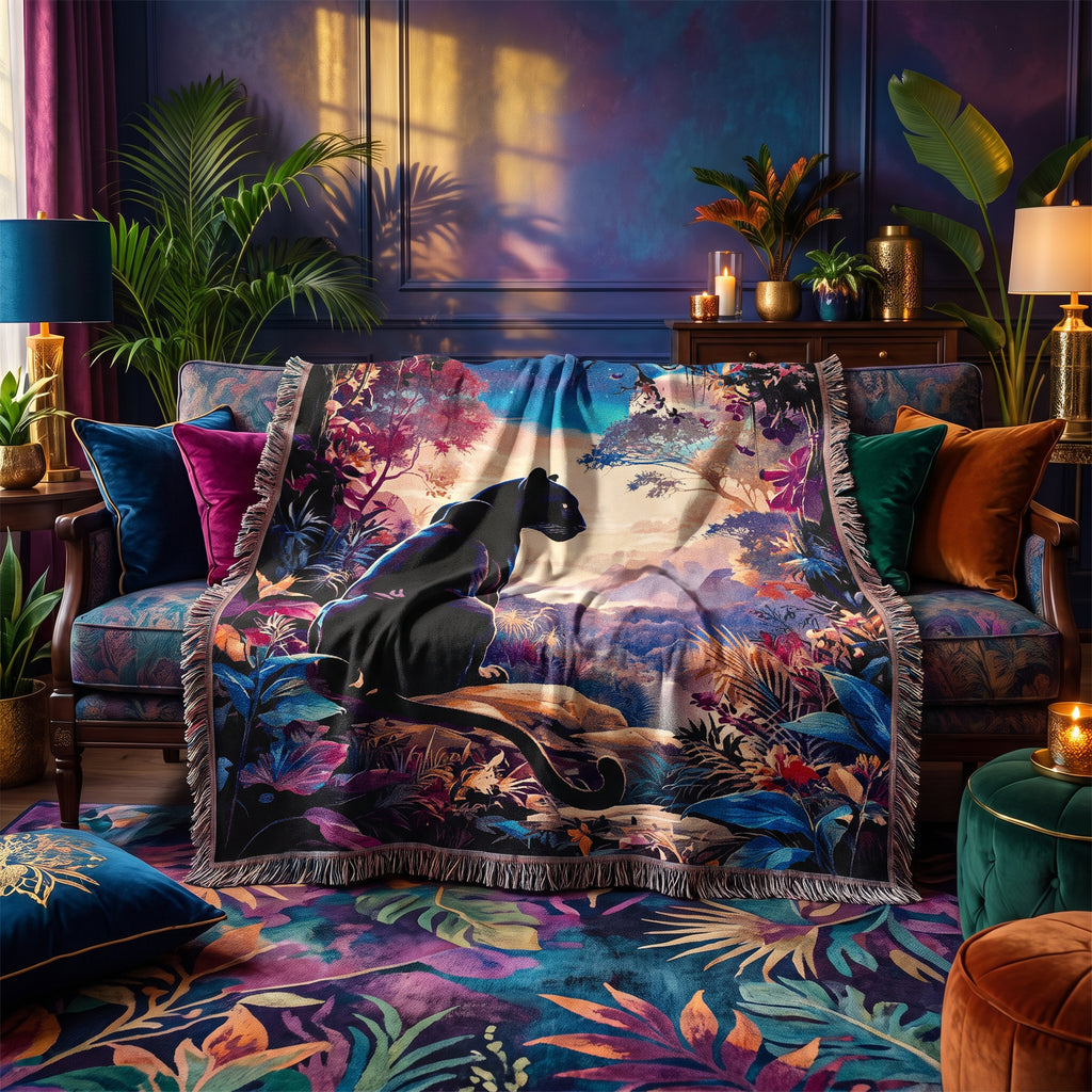 Black Panther Moonlit Jungle Woven Blanket