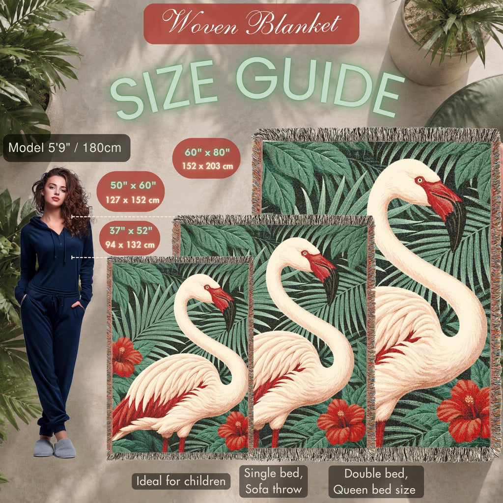 Flamingo Tropical Floral Woven Blanket