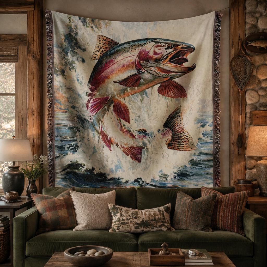 Rainbow Trout River Woven Blanket