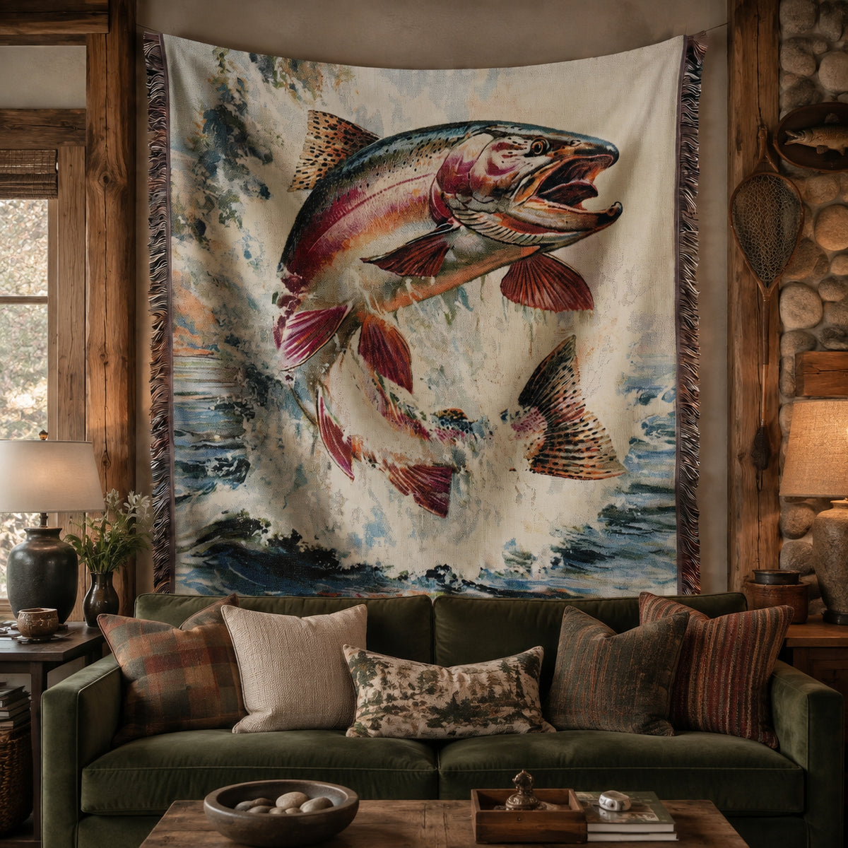 Rainbow Trout River Woven Blanket