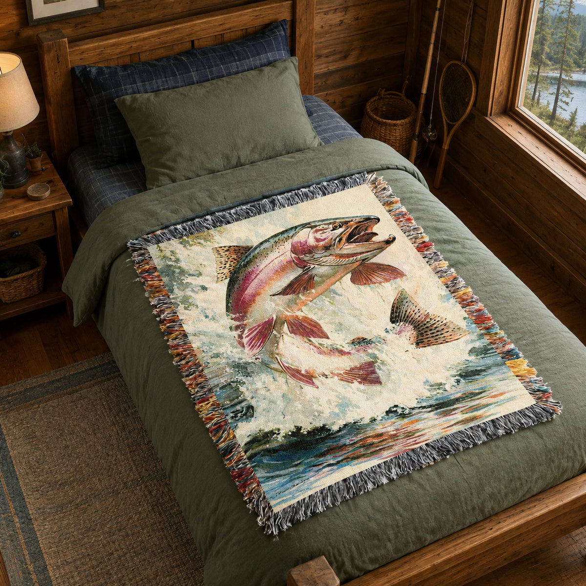 Rainbow Trout River Woven Blanket