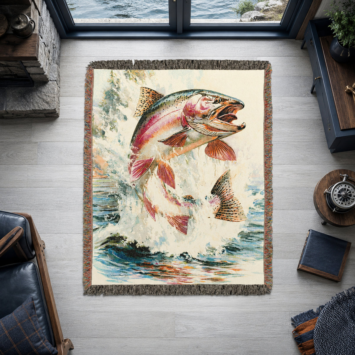 Rainbow Trout River Woven Blanket