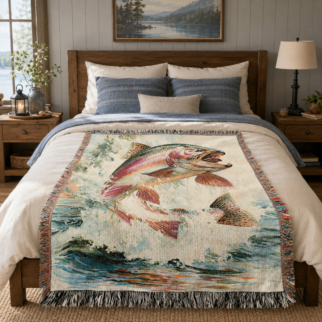Rainbow Trout River Woven Blanket