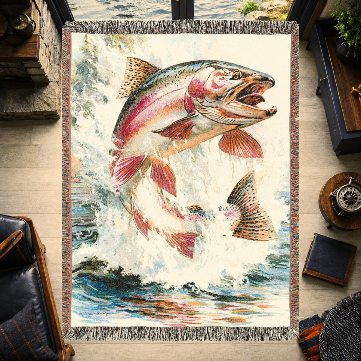 Rainbow Trout River Woven Blanket