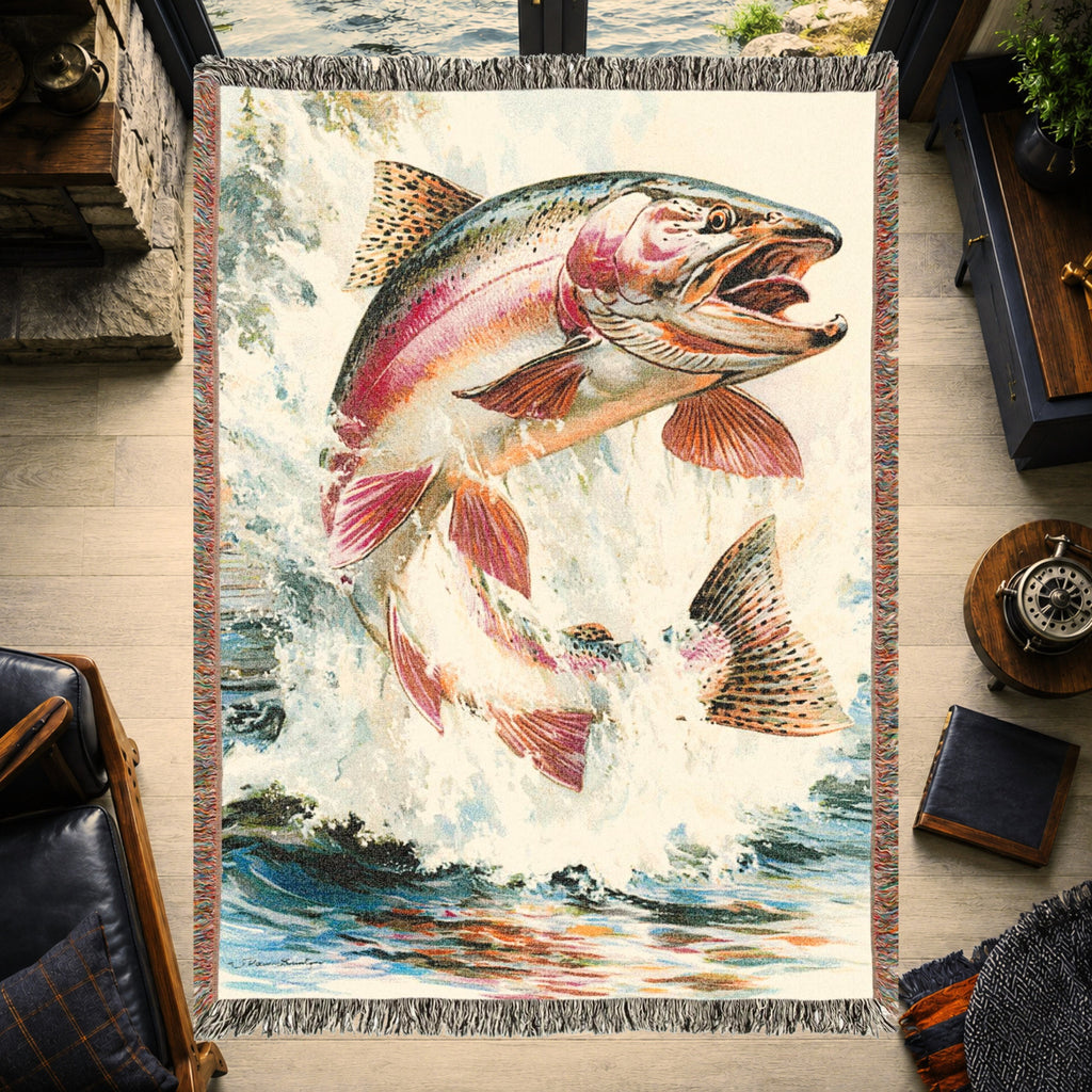 Rainbow Trout River Woven Blanket