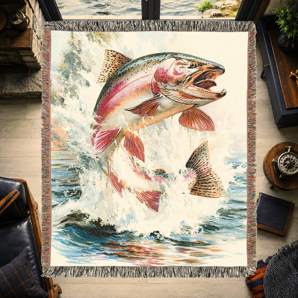 Rainbow Trout River Woven Blanket