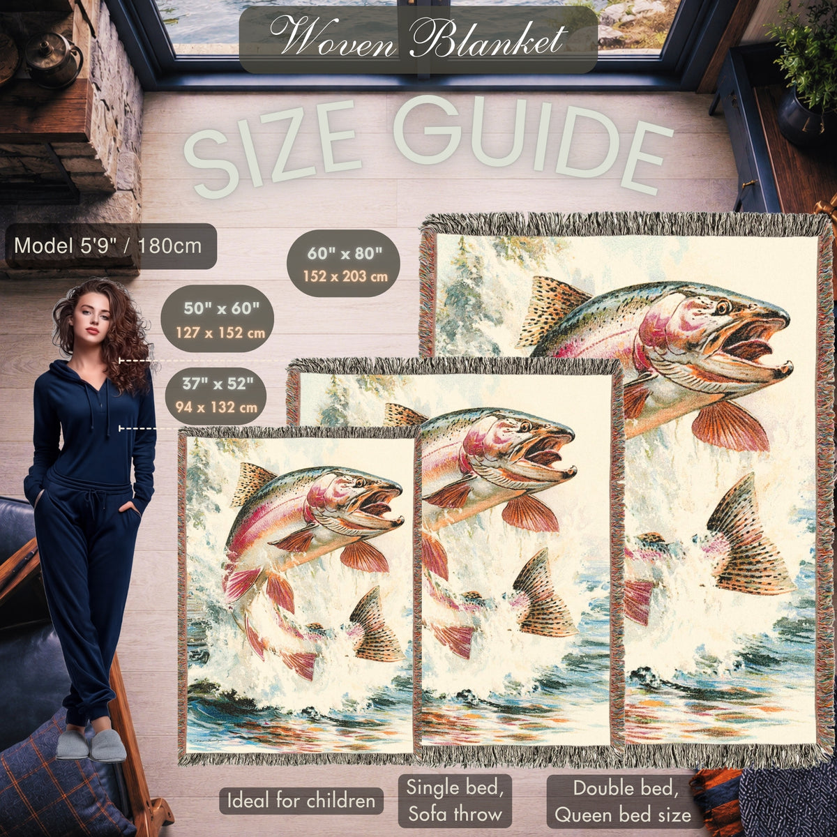 Rainbow Trout River Woven Blanket